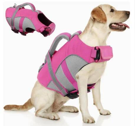 Hohe Schwimmfähigkeit Hundeschwimmweste Verstellbare Sicherheits-Schwimmweste Für Kleine Mittlere Große Hunde Schwimmaktivitäten (Pink,M) rosa