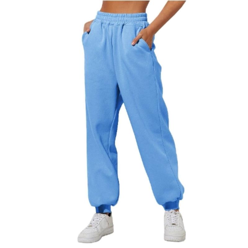 Frühling und Herbst Damen Hosen Hohe Elastische Taille Einfarbig Casual Hosen Weiche Warme Taschen Lose Frühling Herbst Jogginghose Jogginghose XXL blau