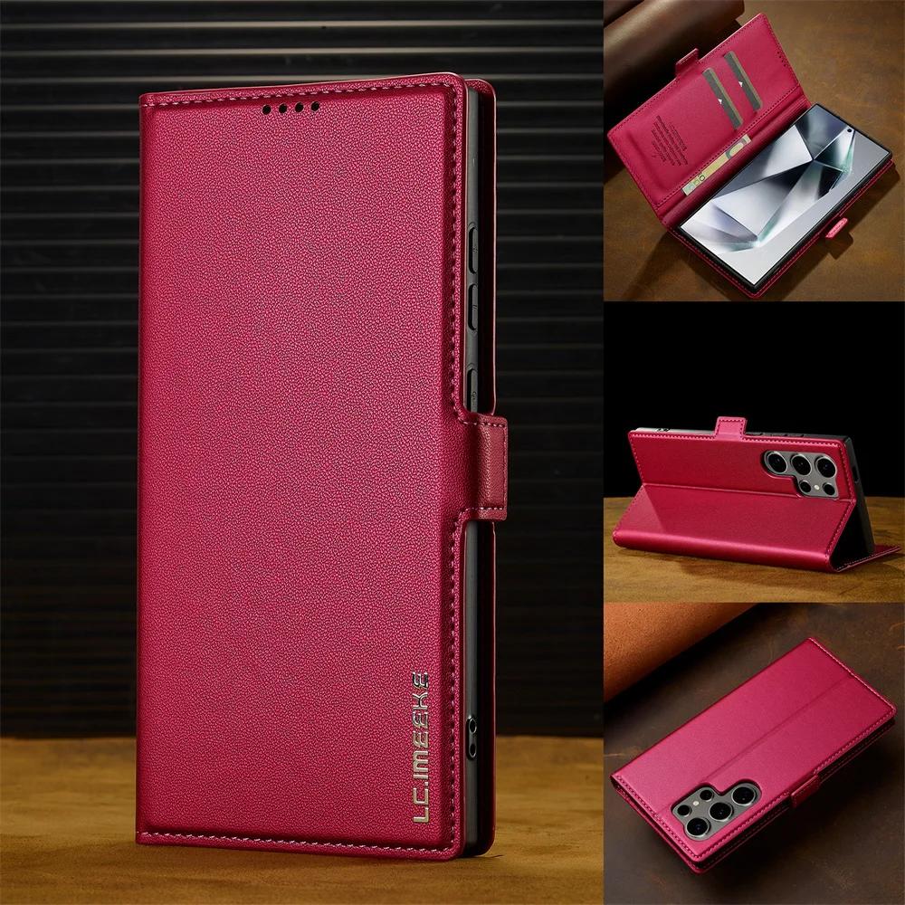 Leder Kartenhalter Brieftasche Flip Case für Samsung Galaxy S25 Ultra S24 FE S21 S20 S23 S22 + Plus A55 A54 A53 A35 A16 A15 A14 5G For Samsung Galaxy S23 rot