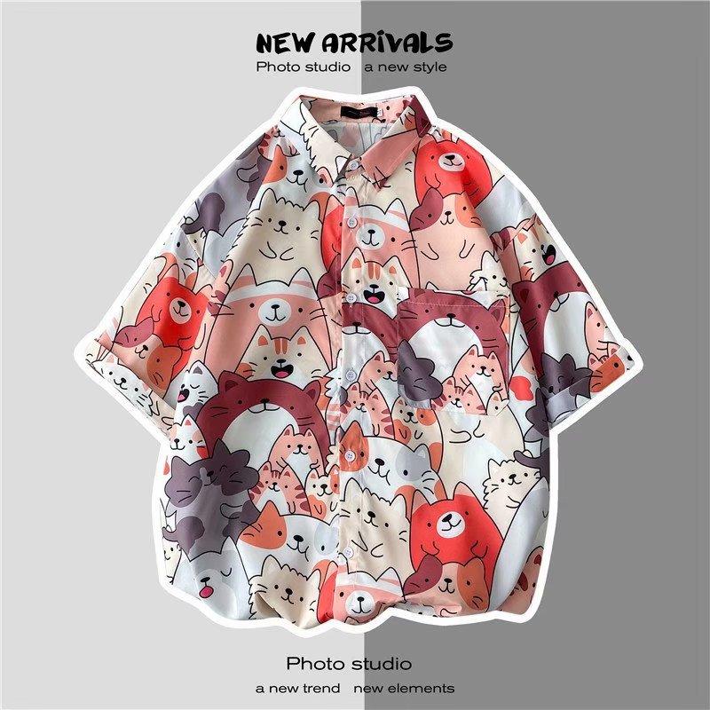 Sommer Hong Kong Stil Halb C Kurzarm Blumen Hemd männer Hawaiian Lose Ins Trend Strand Am Meer Urlaub Hemd M