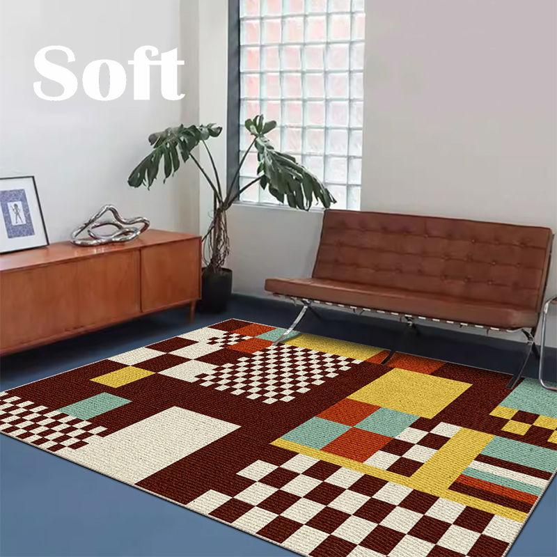 Moderner Bunter Geometrischer Teppich Wohnzimmer Dekoration Luxuriöse Ästhetische Teppiche Kunst Karomuster Teppiche Leicht zu Reinigen Rutschfest Schlafzimmer Teppich 80*120cm