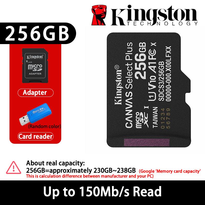 Kingston 128GB Micro SD TF Karte Speicherkarten 64GB 256GB 512GB microSDXC Karte Bis zu 150MB/s A1 Klasse 10 UHS-I U1 V10 A2 Für Telefon Drohnen Kamera GoPro 256GB