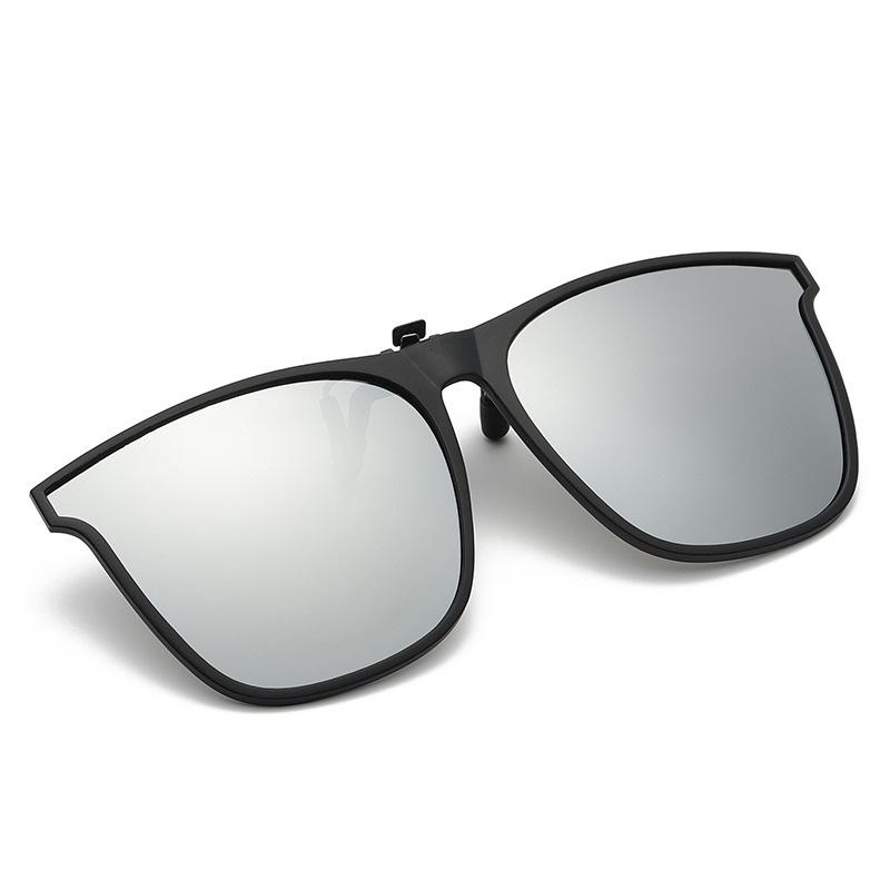 nicht polarisierte Flip-Up-Sonnenbrillen-Clips für Myopie-Brillen Retro Übergroß Quadratisch TAC-Material Brillenclip Aufsteck-Sonnenbrillenclip silber