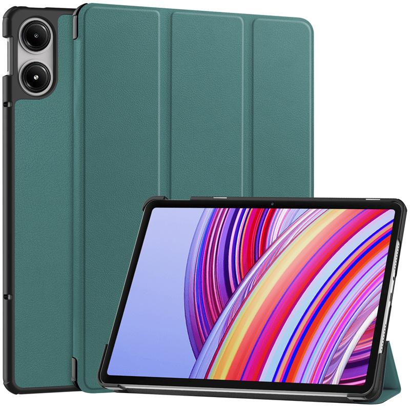 Für Redmi Pad Pro Hülle 12,1 Zoll, dreifach gefaltete Lederhülle mit lackiertem Standfuß, Smart Case für Coque Xiaomi Redmi Pad Pro 12.1 2024 Hülle Redmi Pad Pro 12.1 dunkelgrüne