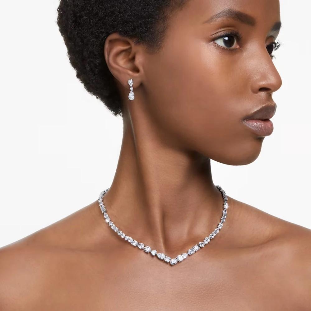 Vollzirkon V-Form Halskette Ohrringe Set Hohe Qualität Schmuck Modenschau Bling Kristall Braut Schmuck Set Braut Hochzeitsgeschenk gold