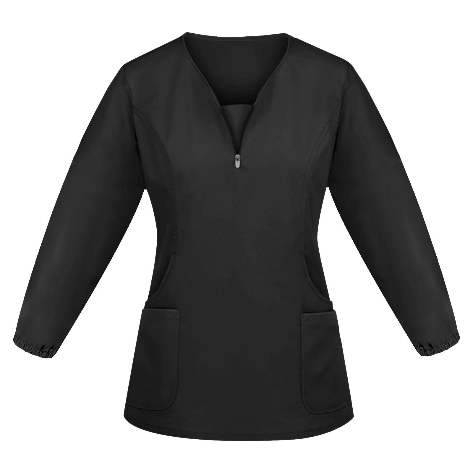 Hochwertige Unisex-Krankenhaus-Arbeitskleidung mit langen Ärmeln, Stretch-Peeling-Top, Krankenschwesteruniform mit V-Ausschnitt und Tasche XL schwarz