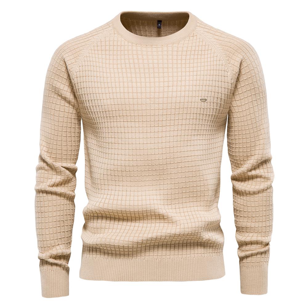 AIOPESON Baumwolle männer Pullover 2022 Neue Winter Herbst Soild Plaid Oansatz Pullover Männliche Qualität Pullover Für Männer Mode Kleidung USA L 70-80 kg khaki