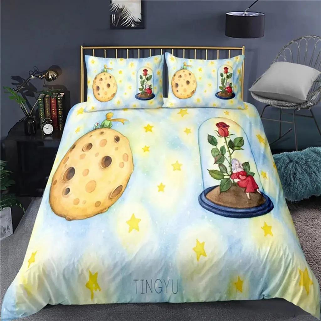 Anime Kleine Prinz Le Petit Prince Bettwäsche Set Jungen Mädchen Twin Queen-Size Bettbezug Kissenbezug Bett Kinder Erwachsene EU Double 200x200cm