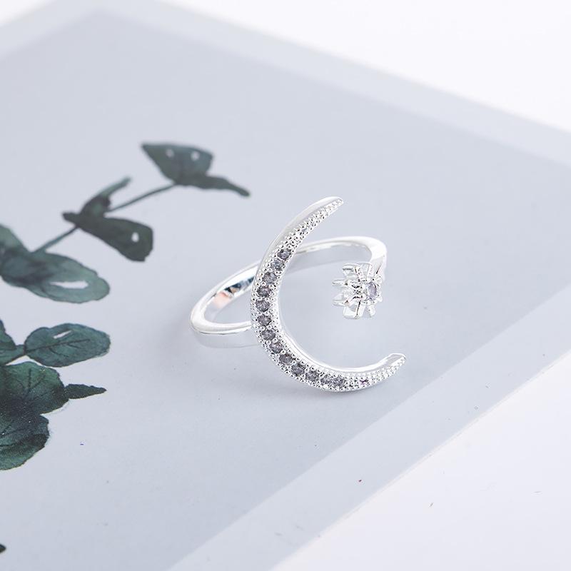 Halbmond Stern Zirkon Offene Ringe Verlobungsringe Eheringe Für Braut Prinzessin silber