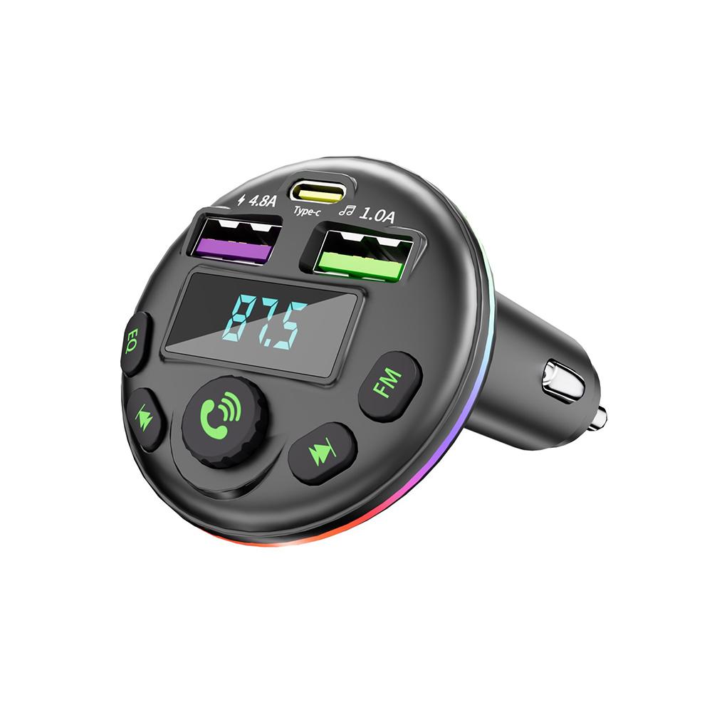 3 IN 1 Auto Bluetooth 5.0 FM-Transmitter MP3-Modulator-Player Freisprech-Audioempfänger USB-Typ-C-Autotelefonladegerät mit Kabel für IPhone Huawei Xiaomi Q21