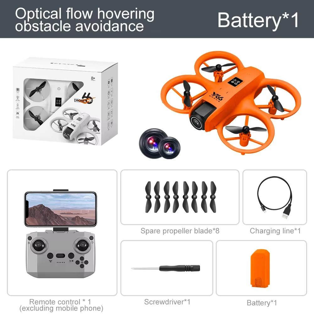 Neue V66 Mini-Drohne mit 8K HD-Kamera, WiFi-Hindernisvermeidung, faltbarer Quadcopter, RC-Helikopter, kleines Eders-Spielzeug für Kinder, Geschenk 1 Battery orange