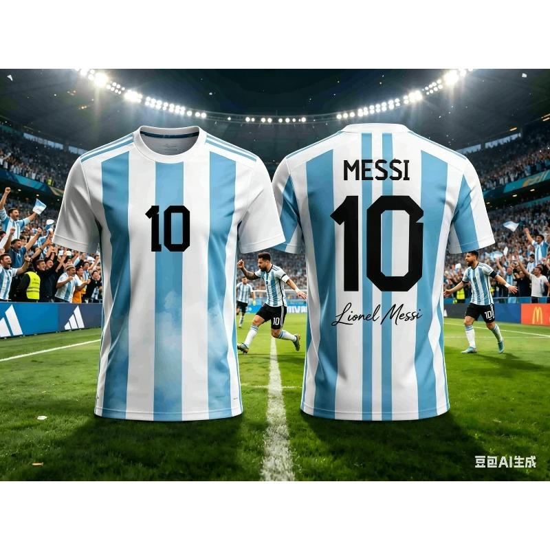 Messi-Stil Sommer 3D-druckbare Kinderkleidung Fußballtrikot T-Shirt Locker und bequem Geeignet für Sportbekleidung L
