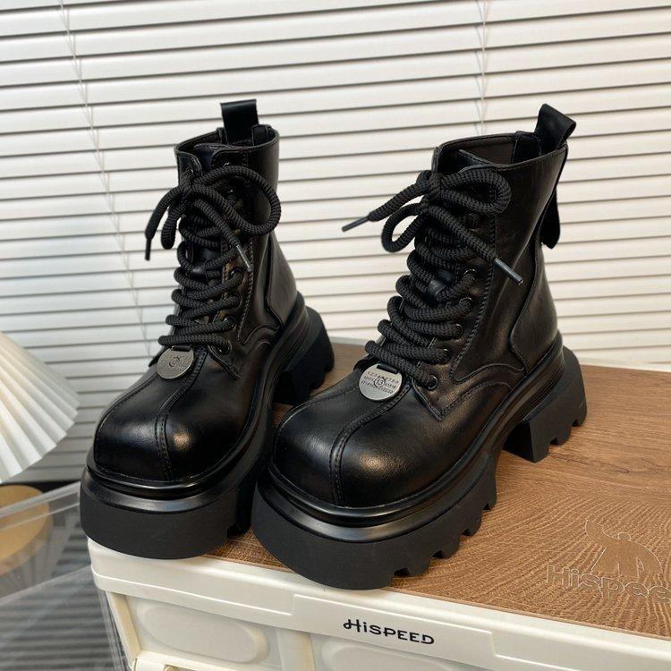 Modische und bequeme Stiefel mit dicker Sohle, Damen-Biker-Kurzstiefel mit Metallplatte, Retro-Arbeitsstiefel 38 schwarz