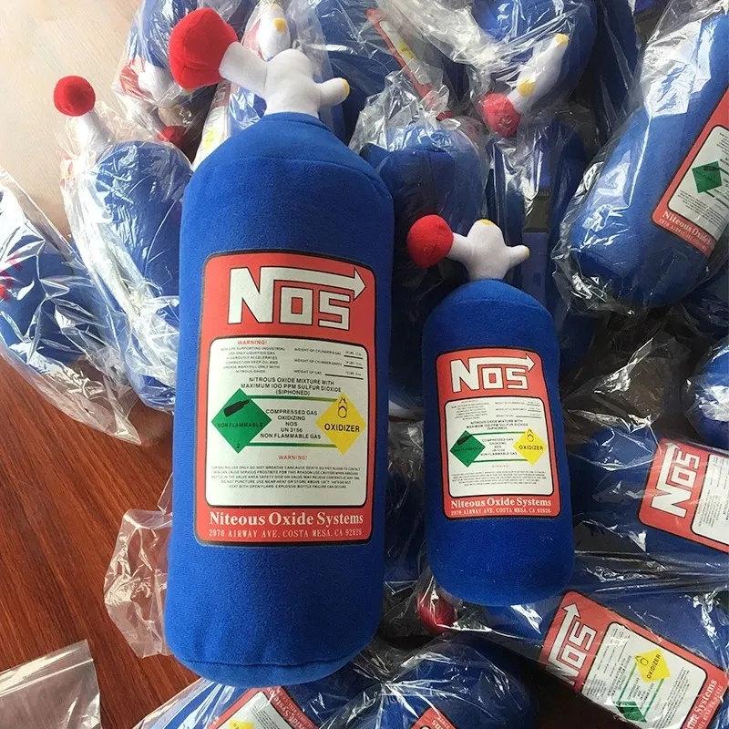 NOS Lachgas Flasche Neue Plüsch Spielzeug Kissen Gefüllt Weiche Turbo JDM Kissen Geschenke Auto Dekor Kopfstütze Rückenlehne Sitz Hals 45cm pillow blau