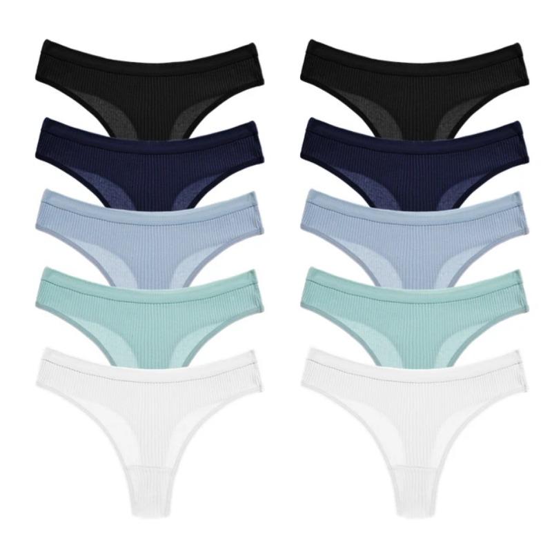 10 Stück/Set Damen Baumwoll-Slips Einfarbige Slips Damen Atmungsaktiver String Bequeme Gestreifte Unterwäsche XXL