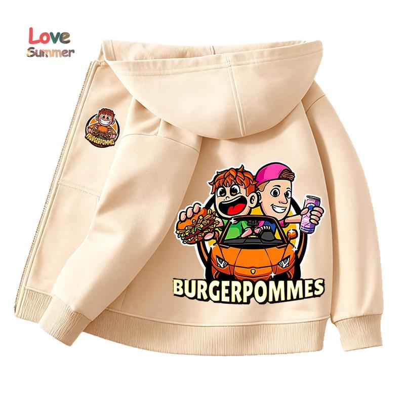 Burger Pommes Icrimax Kinder Cardigan Jacke Anime Cartoon Windjacke Mit Kapuze Frühling Herbst Lässig Dünne Oberbekleidung Kinderkleidung Geschenk 100 beige