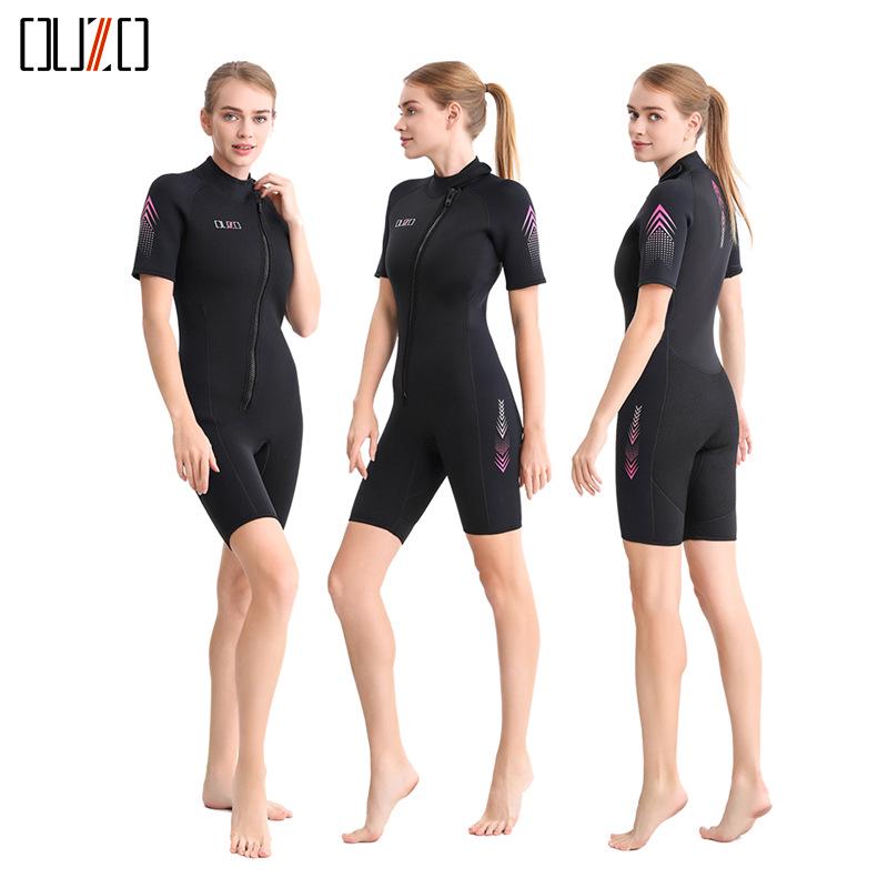 OUZO 3mm Superelastischer Kurzarm-Neoprenanzug - Warm, verdickt, einteilig für Kaltwasser-Surfen, Schwimmen & Tauchen Medium