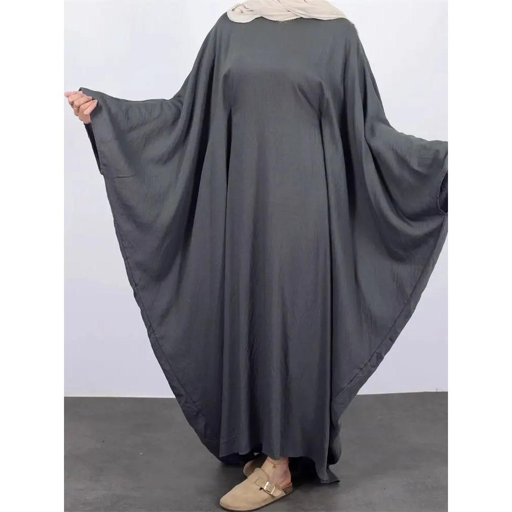 Ramadan Eid Weiche Crepe Khimar Batwing Abaya Dubai Islam Muslim Modest Afrikanische Kleider für Frauen Kaftan Kebaya Robe Femme Musulma Size one dunkelgraue