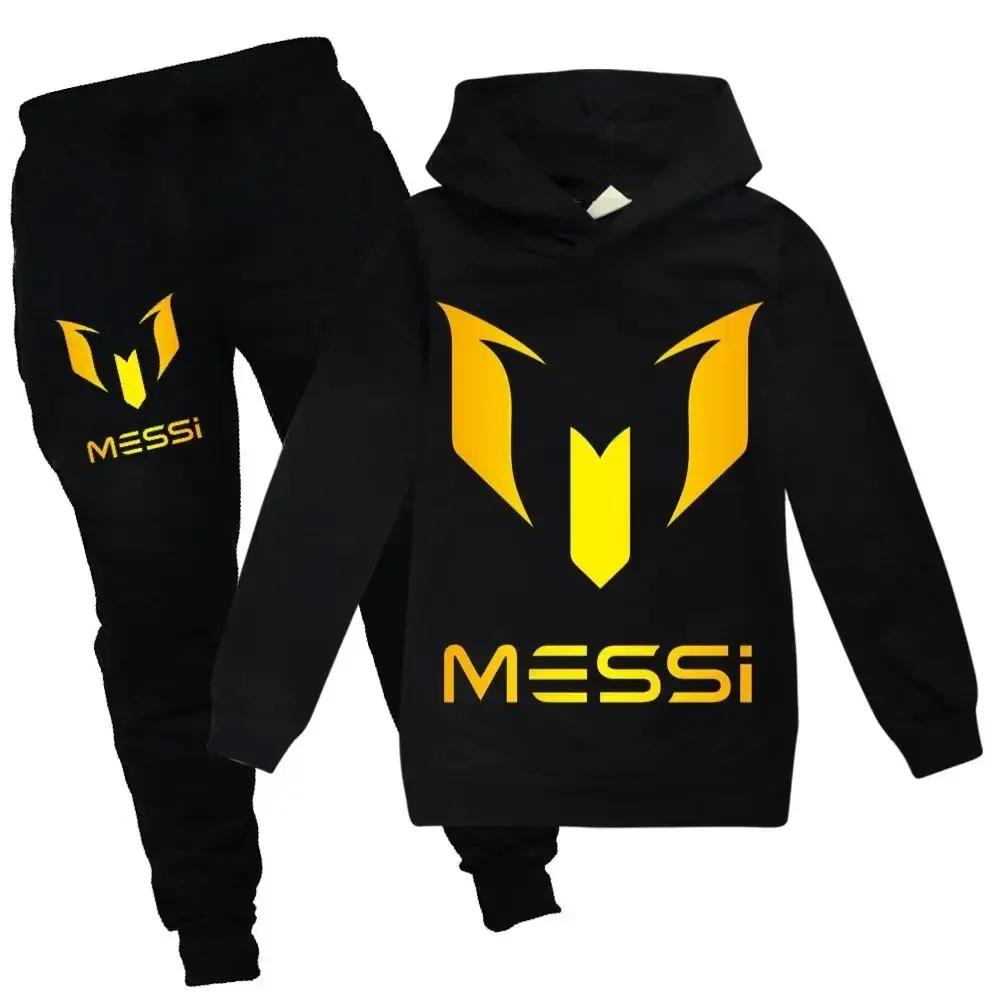 Herbst Winter Fußball Superstar Messi Aufdruck Kinder Kapuzenpullover 2er Set + Hosenanzug Jungen Mädchen Freizeit Mode Kinder Sweatshirts 130 white