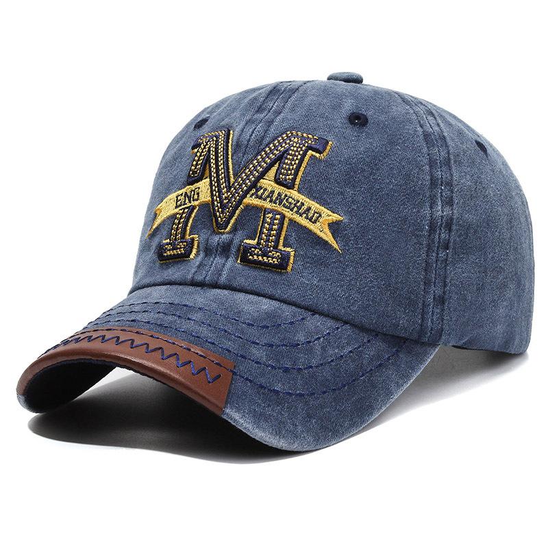 Unisex Baseball Cap M Brief Stickerei Papa Hut Frauen Männer Outdoor gewaschene Baumwolle Cap 56cm-60cm navy blau