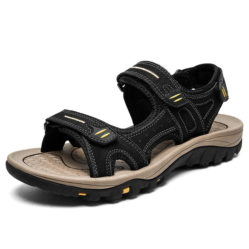 Große Herren-Sandalen aus echtem Leder, Sommer-Strandsandalen für Herren, Outdoor-Sandalen für Herren 47 schwarz