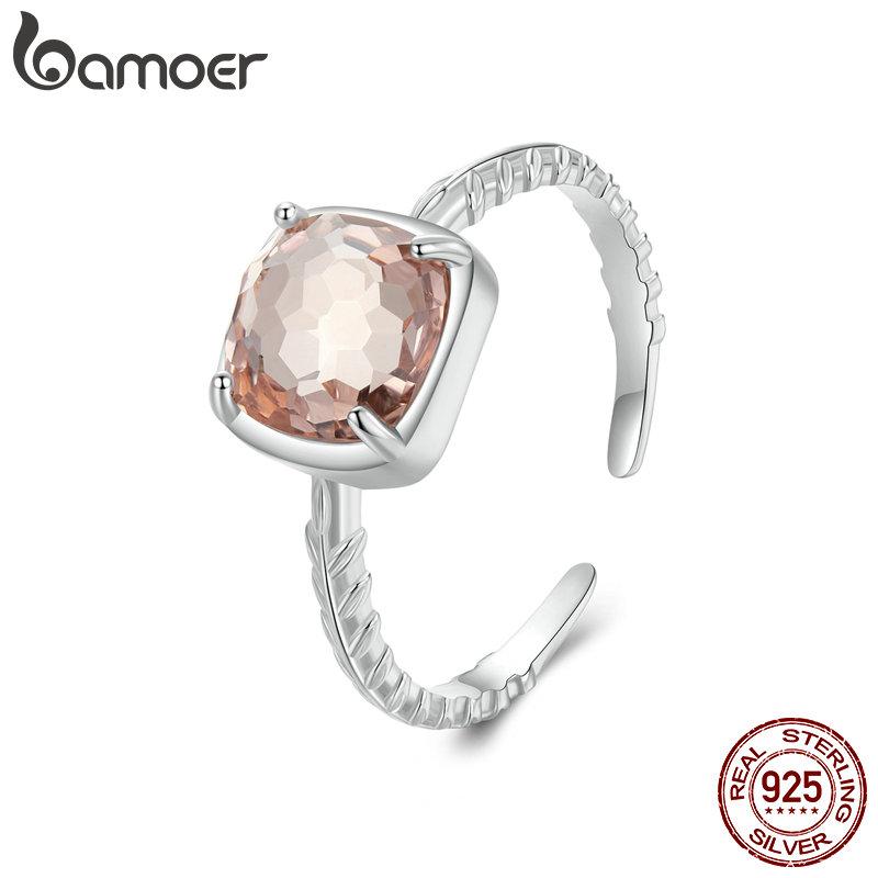 BAMOER 925 Sterlingsilber Solitär Verlobungsringe für Damen, Weißgoldplattierter Orangefarbener Herbstlicher Statement-Ring 2mm ingwer