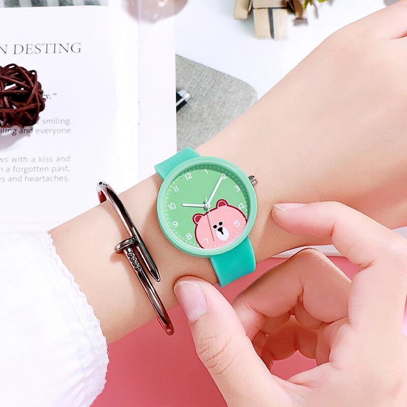 Kinderuhr für Mädchen, Jungen, Kinder, Teenager, Cartoon-Bär, Silikonarmband, Armbanduhr, neue Armbanduhr für Kinder grün