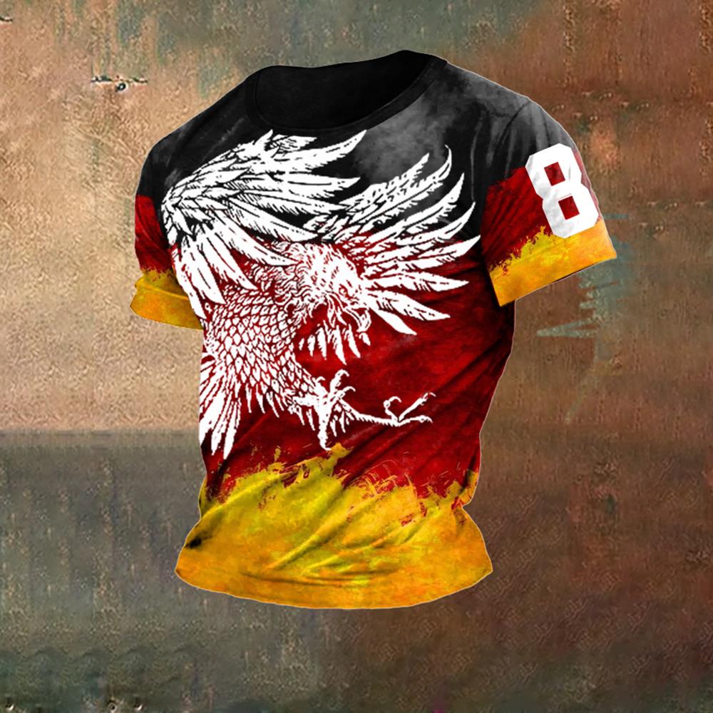 Deutschland Herren T-Shirts Deutschland Flaggen Druck O-Ausschnitt Kurzarm Lockeres Oberteil T-Shirts Streetwear Sommer Herren Vintage Shirt 3XL