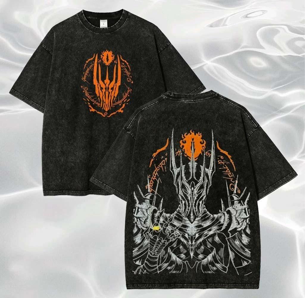 Der Herr der Ringe Sauron Der Dunkle Herr Grafikdruck T-Shirt Herren Damen Streetwear Mode Retro Gewaschene Baumwolle Sommer Neues T-Shirt Lässiges Übergroßes Oberteil S black