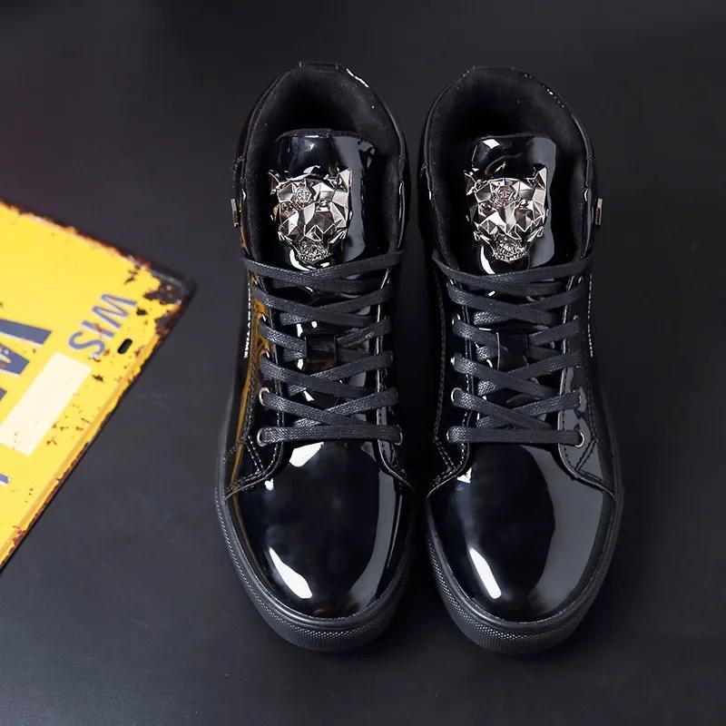 Mode 2025 Street Herren High-Top Schuhe Mode Herren Freizeitschuhe Verspiegelt Trendige Herren Board Schuhe Lässige Sneakers Zapatos Para Hombre 45 schwarz