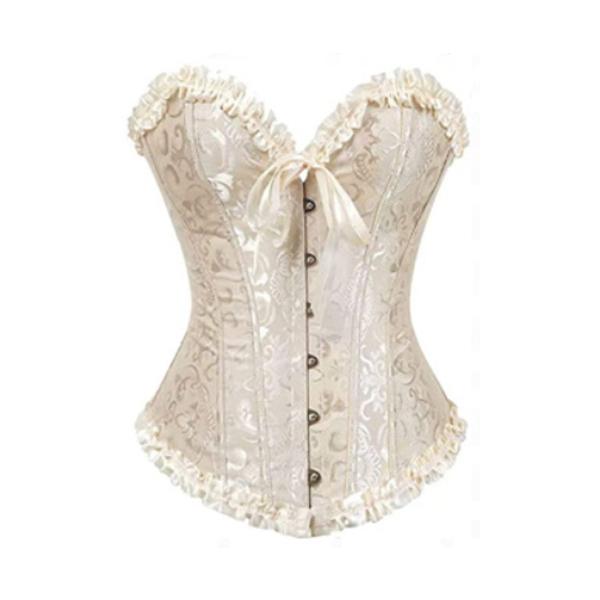 Korsett Bustier Mieder Damen Plus Size Satin Überbrust besticktes G-String Tops Korsett XL beige