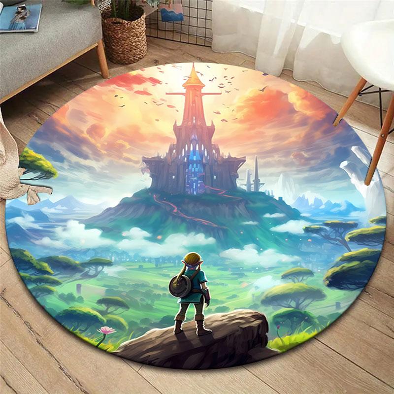Zelda runder Teppich, Teppich für Wohnzimmer, Schlafzimmer, Sofa, Spielzimmer Dekor, rutschfeste Fußmatte 80cmx80cm