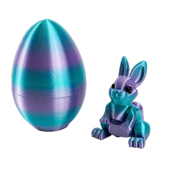 3D-gedruckte Ostereier mit Hase innen, artikulierte, flexible Fidget-Hase-Spielzeuge, Osterkorb-Füller, Geburtstag L