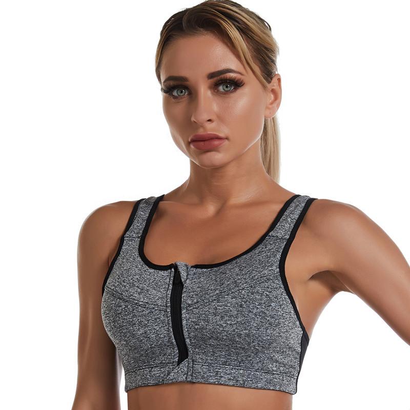 Damen-Sport-BH mit Reißverschluss, stoßfest, Tank-Top, Yoga-Unterwäsche für sportliche Frauen, Übergröße, Bodybuilding, Laufen, Sport-BHs, Dessous S grau
