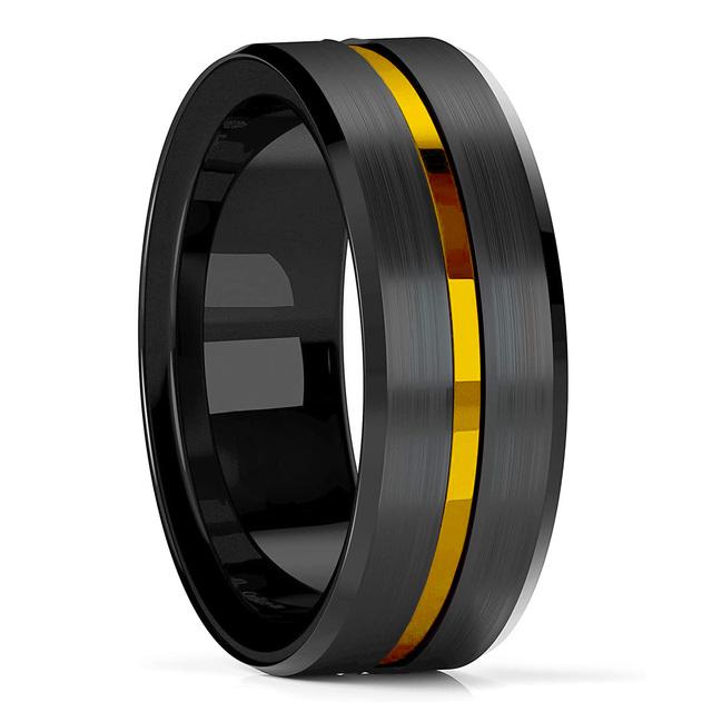 Trendige 8 mm grüne Farbe, Nut, abgeschrägte Kante, Wolfram-Eheringe für Männer, schwarzer gebürsteter Stahl, Verlobungsring, Herren-Ehering 8 orange