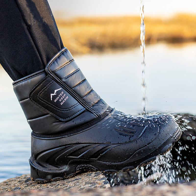 Winter Neue männer Plüsch Baumwolle Stiefel Anti Slip Wasserdichte Schnee Stiefel Outdoor Angeln Stiefel 42 schwarz