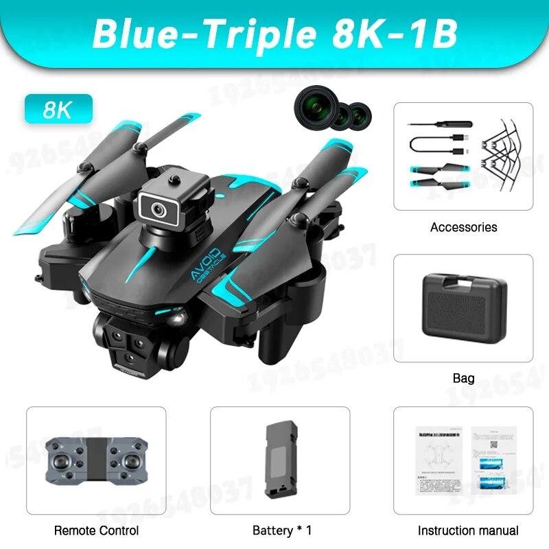 Neue KY605S RC-Drohne (Modelljahr 2025) mit GPS, 8K-Auflösung, ESC, drei Kameras, Weitwinkel-Optical-Flow-Positionierung, Vier-Wege-Hindernisvermeidung und einer Reichweite von 5000 m. 8K-1B blau
