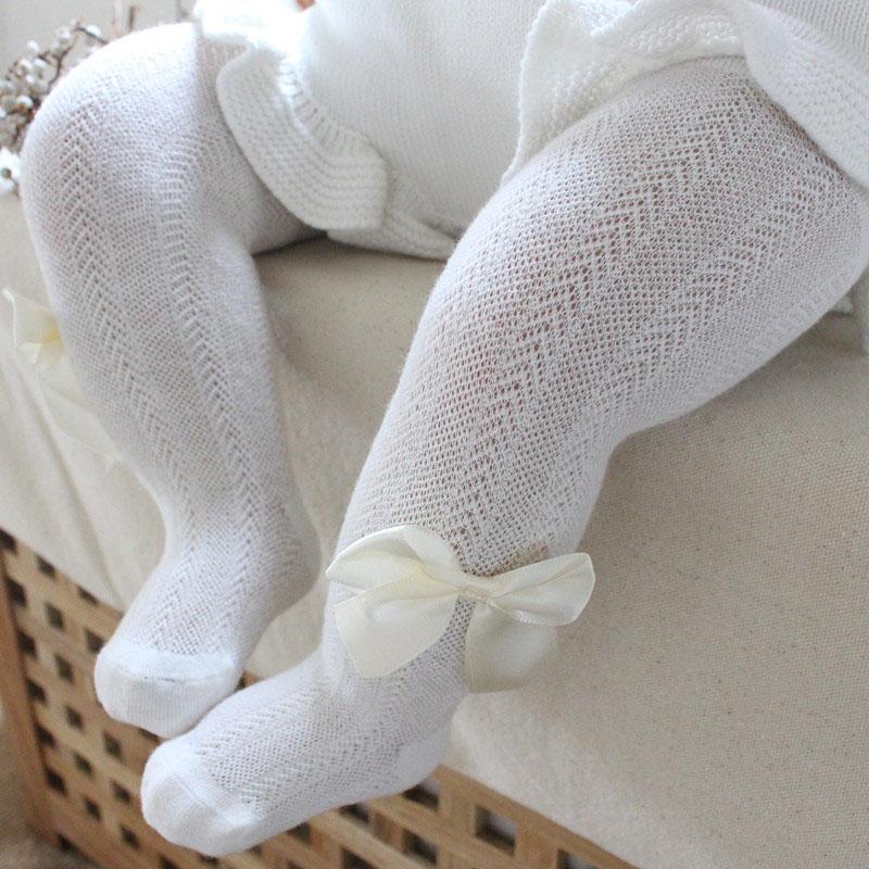 Sommer Mesh Babystrumpfhosen Weiche Baumwolle Atmungsaktiv Bowknot Baby Mädchen Strumpfhosen Einfarbig Kinder Strümpfe Strumpfhosen weiß