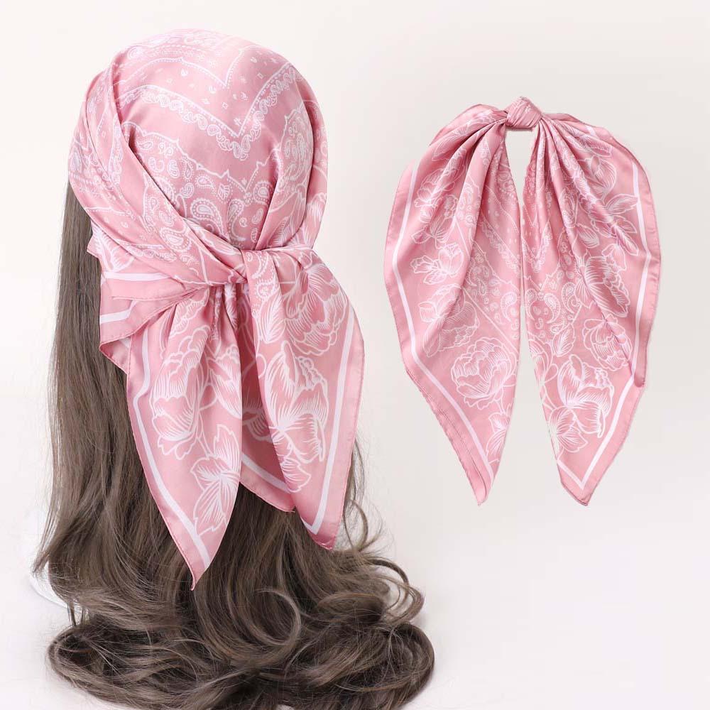 70*70cm Quadratisches Seidentuch Damen Satin Haartuch Druck Damen Kopftuch Kleiner Halstuch Hijab Dame Mädchen Schals 70x70cm pink