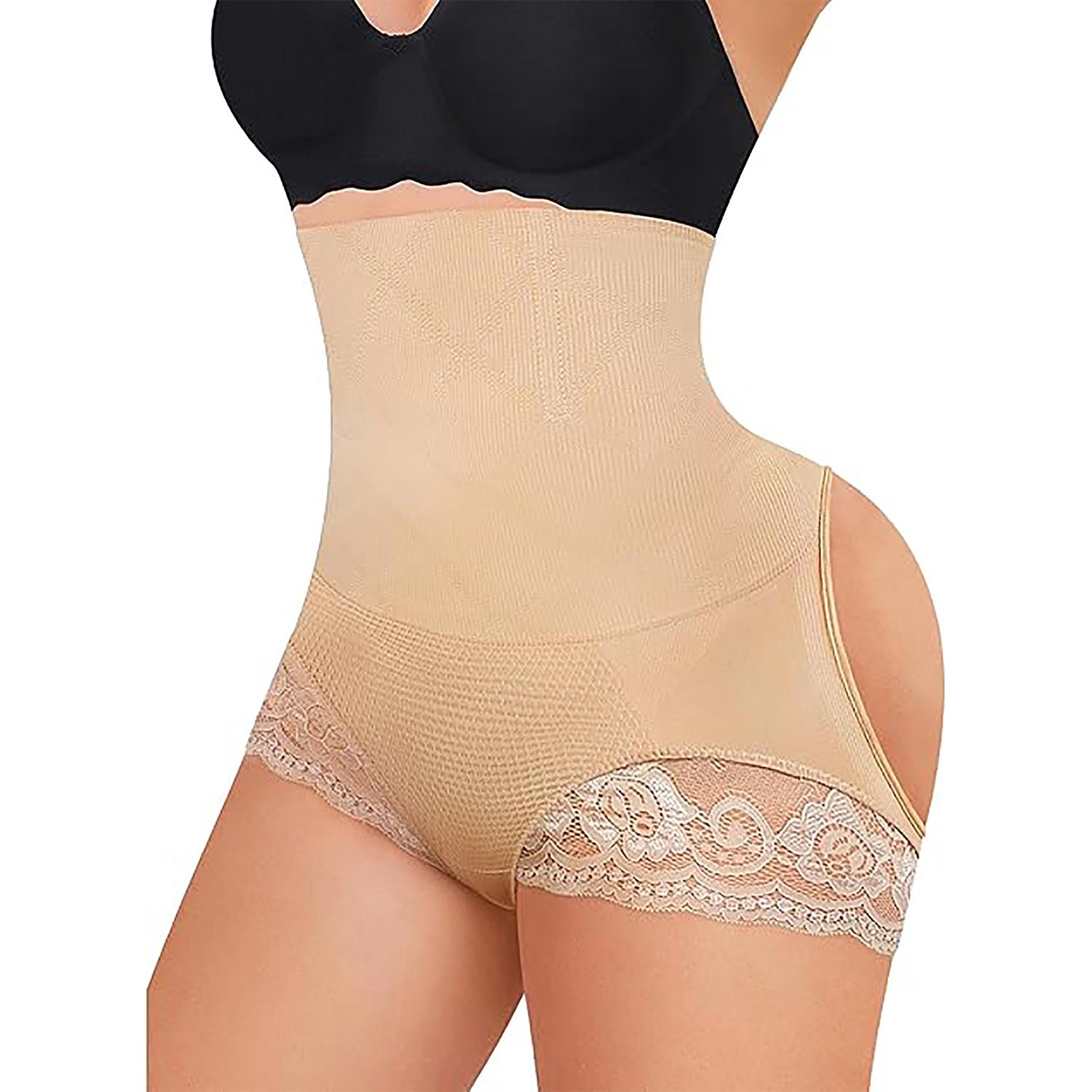 Bauchkontrolle String Shapewear für Damen Hohe Taille Schlanker Sexy String Slip Shapewear Po-Lifter Nahtlose Shorts Unsichtbare Unterwäsche 3XL/4XL beige
