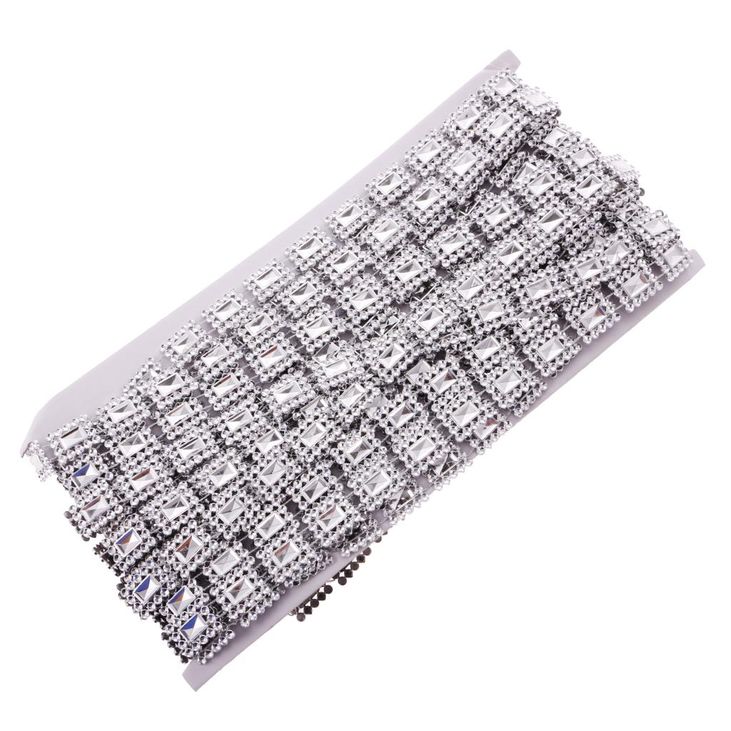 10 Yards quadratische Kristallketten-Bandbesatz-Nähapplikation Silber silber