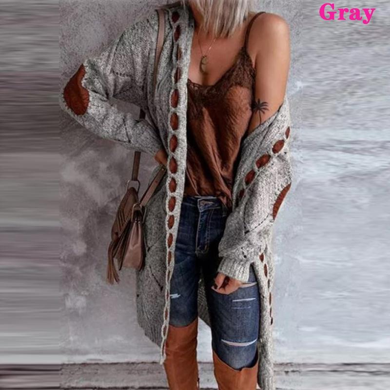 Frauen Strickjacke Pullover Mantel Weibliche Lange Hülse Casual Mit Kapuze Vintage Elegante Pullover Mantel Herbst Winter M graue