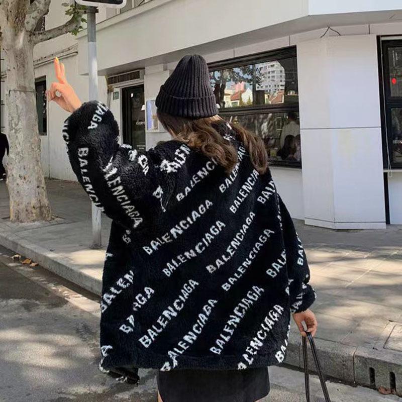 Herbst Und Winter Stil Gebraten Straße Temperament Medium Und Lange Lose Verdickt Brief Imitation Pelz Plüsch Mantel Frauen S schwarz