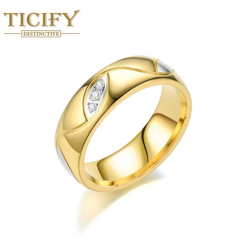 Titan-Stahl-Ring für Paare, Paar-Nischen-Intarsien-Zirkon-Paar-Ring-Schmuck 11 gold