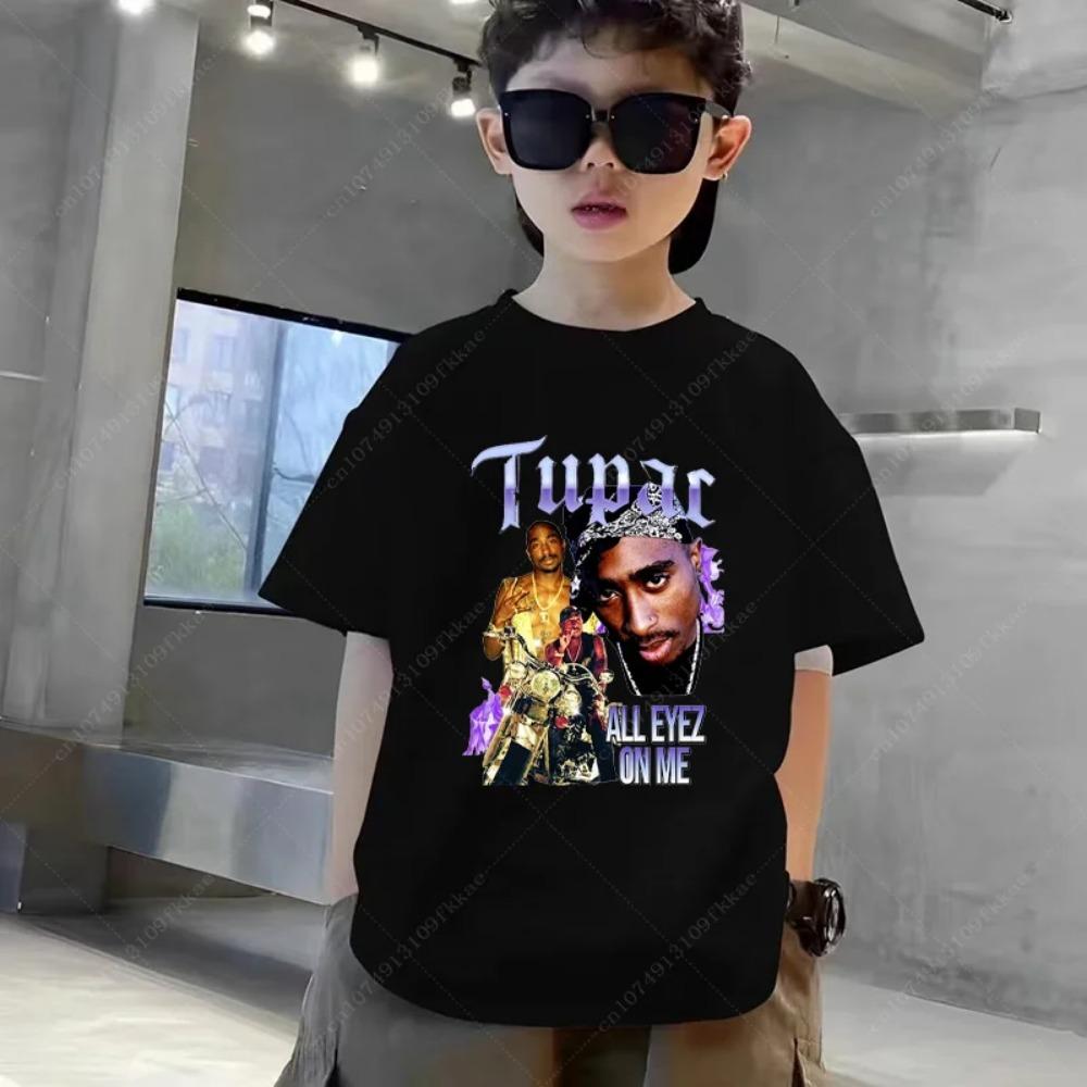 Sommer Tupac 2pac Rapper Thug Druck Mode Kinder T-Shirt Jungen Mädchen Kleidung Lässig Kinder Kurzarm T-Shirt Oberteil 130 gray