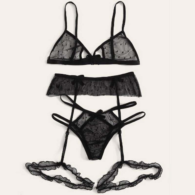 3 Teile/satz Porno Babydoll Dessous Sexy Hot Erotische Öffnen Gabelung Unterwäsche Sexy Dessous Nachtwäsche G-string + Bh Set Sexy Kostüme L schwarz