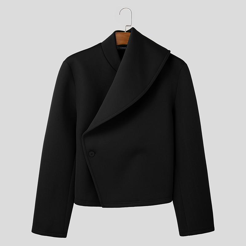 INCERUN Herren Revers Langarm Seitlich Überkreuzt Kurzer Blazer Lässige Jacken Mäntel S schwarz