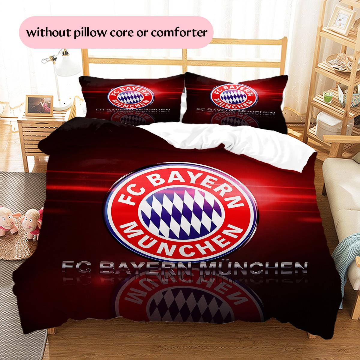 FC Bayern München Muster Bettwäsche Bettdecken-Set Heimdekoration Geschenk (1 * Bettbezug + 2 * Kissenbezug ohne Füllung) 135x200cm