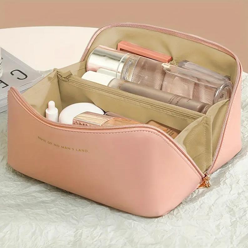 Große Leder-Reise-Kosmetiktasche für Damen, Kosmetik-Organizer, Make-up-Tasche mit hoher Kapazität, Aufbewahrungstasche für Damen-Make-up-Box rosa