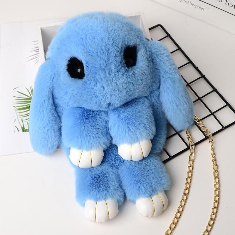 Play Dead Rabbit Tasche süße Kaninchen Imitation Rex Kaninchen Fell Tasche Plüsch Kaninchen Tasche Kette Kaninchen Tasche Crossbody Kette Damen Tasche himmelblaue